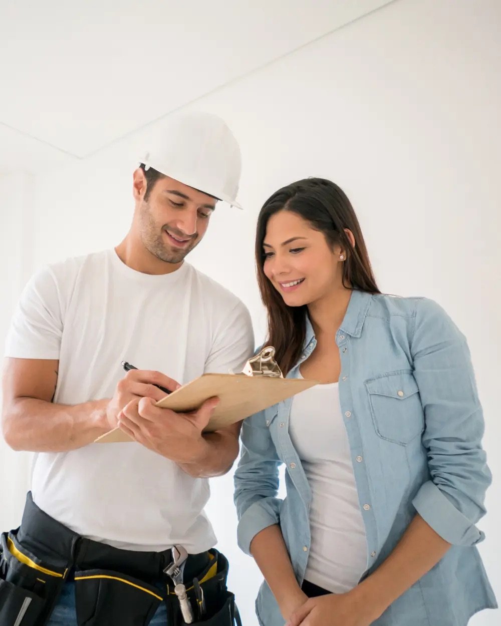 Home services professional and customer reviewing a job